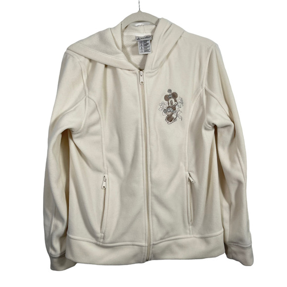Disney Parks Cream Full Zip Hoodie Minnie Mouse Embroidered Womens Large - Picture 1 of 6